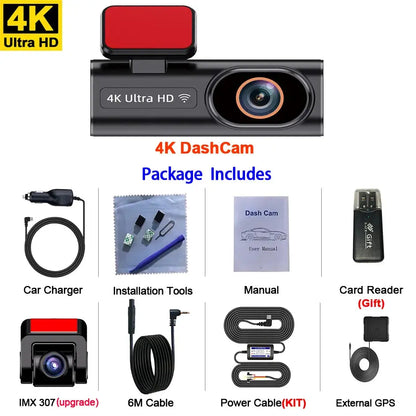 4K Dash Cam Wi-Fi Loop Recording 24H Parking Monitor Night Vision Rear Camera - Rehmiar