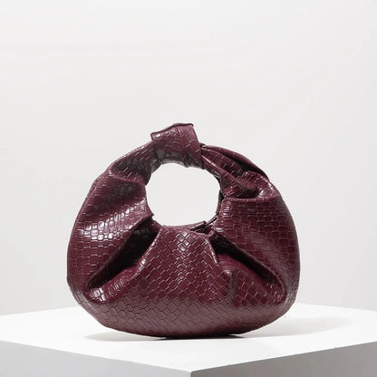 Vintage Faux Leather Woven Handbag – Knotted Crescent Pleated Cloud Evening Bag for Women - Rehmiar