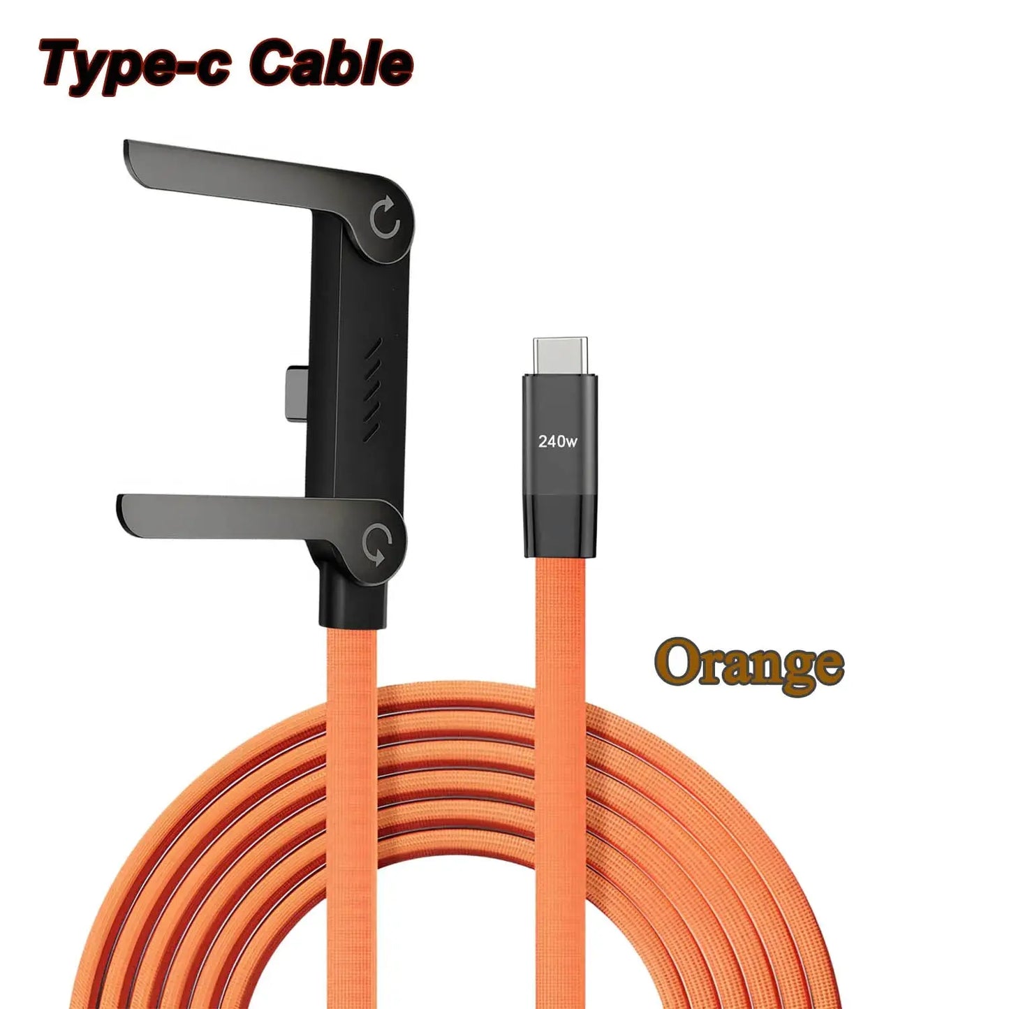 2-in-1 240W Fast Charging Foldable Bracket Cable – Type-C to Type-C & USB to Type-C with OTG Phone Stand - Rehmiar
