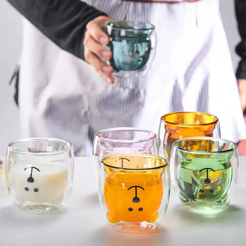 250ml Double-Wall Glass Mug – Cute Bear Design for Milk, Coffee, Tea & Juice, Valentine's Day & Anniversary Gift Rehmiar