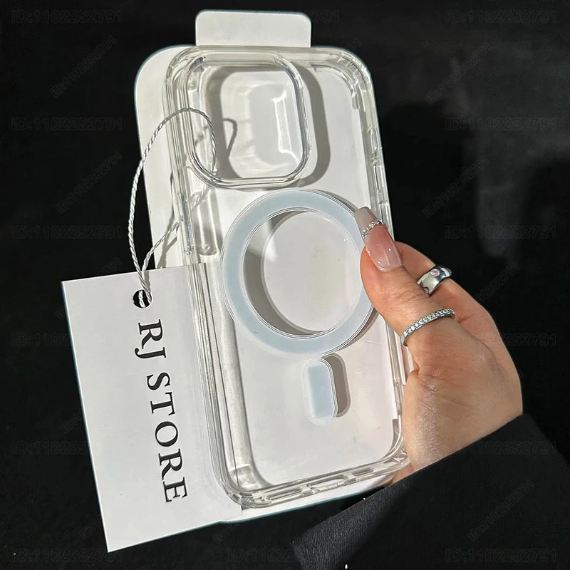 for Magsafe Magnetic Wireless Charge Phone Case for iPhone 15 14 13 12 11 16 Pro Max Mini Xs XR 8 Plus Hard Acrylic Clear Cover