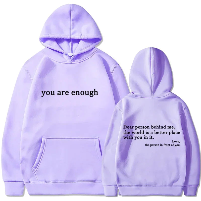 Trendy "You Are Enough" Hoodie – Unisex Retro Pullover, Street Hip Hop Top for Men & Women, Hot Selling