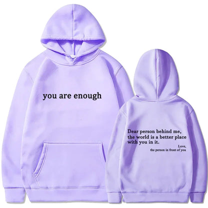 Trendy "You Are Enough" Hoodie – Unisex Retro Pullover, Street Hip Hop Top for Men & Women, Hot Selling