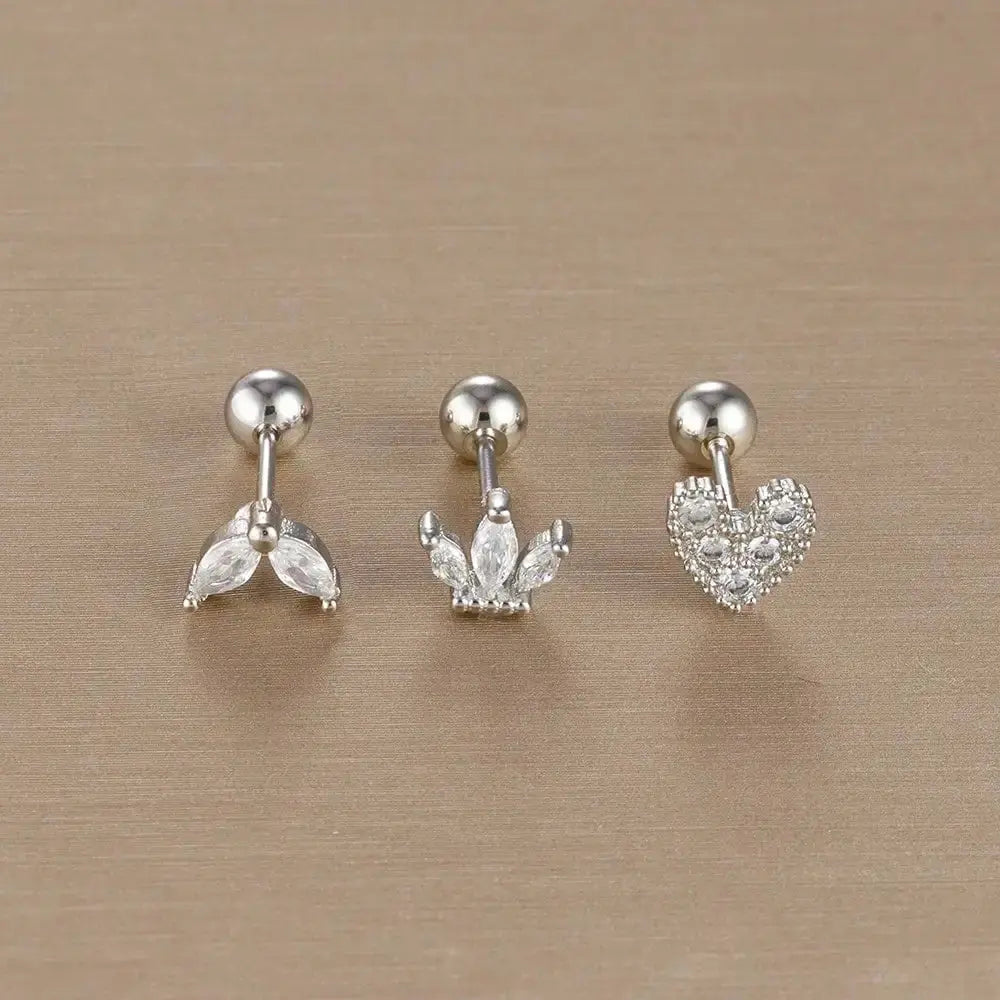 3PCS Stainless Steel Gold Colour Crown Stud Earring Set for Women 14K Gold Plated Crystal Zircon Unique Horse Eye Earring Jewellery