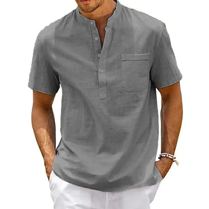 Cotton Linen Henley Neck Casual Shirt - Rehmiar