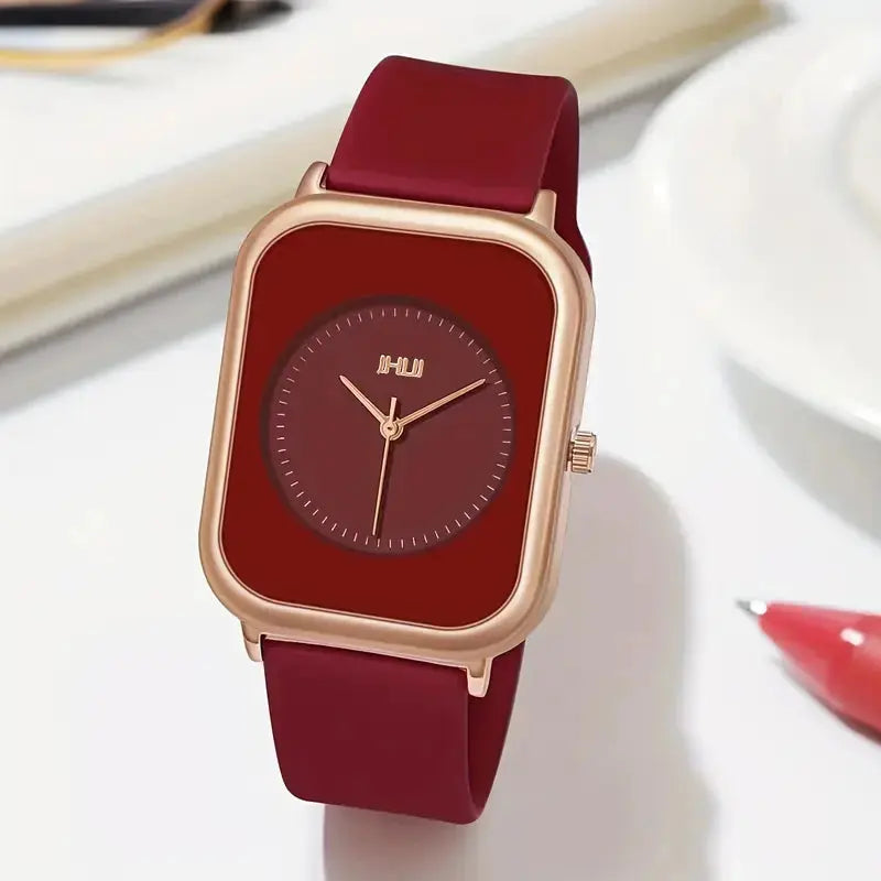 Stylish Rectangle Women’s Quartz Watch – Soft Silicone Band, Casual Sport Look (No Box) - Rehmiar