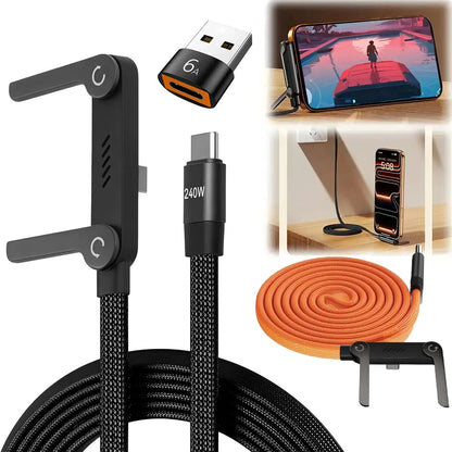 2-in-1 240W Fast Charging Foldable Bracket Cable – Type-C to Type-C & USB to Type-C with OTG Phone Stand - Rehmiar