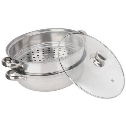 Stainless Steel 2-Layer Steamer Pot – 27cm/11in Double Boiler for Soup & Steaming, Kitchen Cookware - Rehmiar