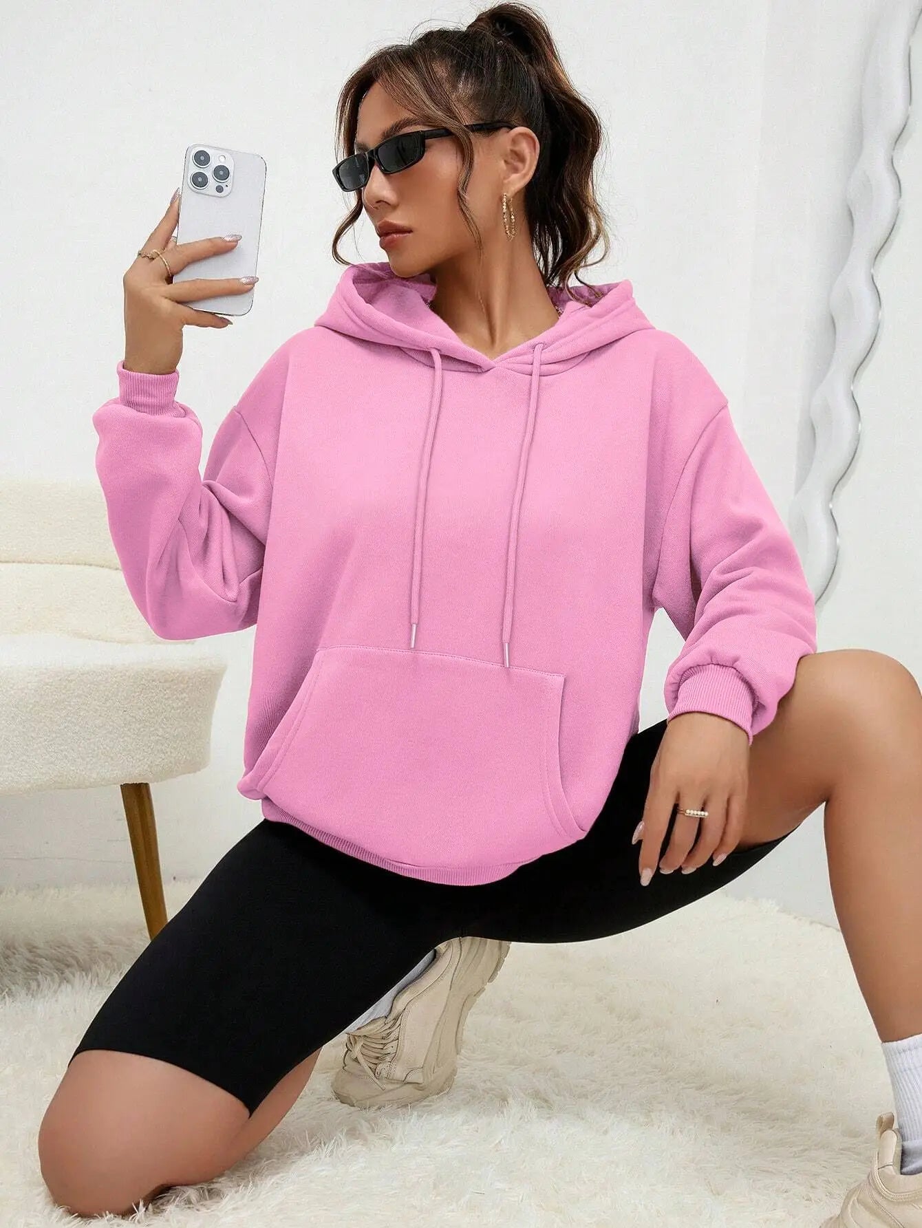 Solid Colour Hoodie for Female Casual Fleece Pocket Hoodies Multicolour Unisex Women Streetwear Autumn Clothing