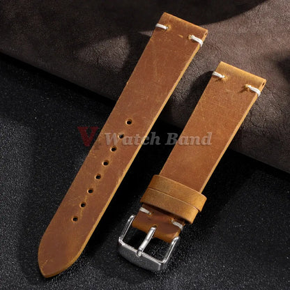 Vintage Oil Wax Watch Band Handmade Stitching Cowhide Strap for Omega Seiko Smartwatch Wristband 18mm 20mm 21mm 22mm 24mm - Rehmiar