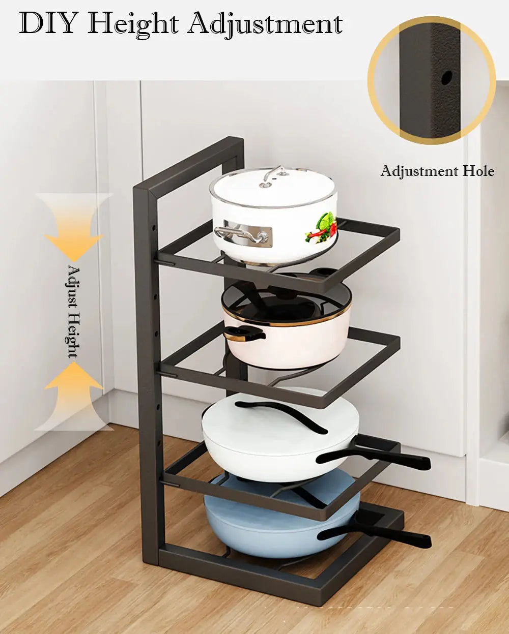 Adjustable Stainless Steel Pot Rack Organizer – Multi-Layer Storage Rack for Pots & Pans, Kitchen Household - Rehmiar