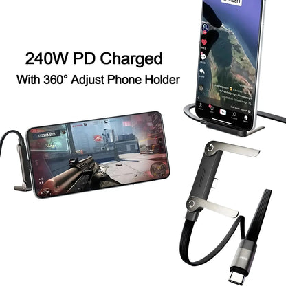 2-in-1 240W Fast Charging Foldable Bracket Cable – Type-C to Type-C & USB to Type-C with OTG Phone Stand - Rehmiar