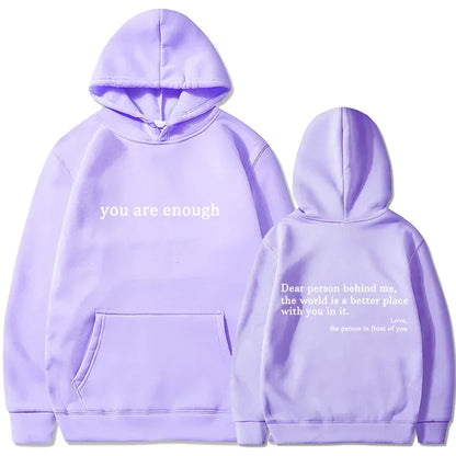 Trendy "You Are Enough" Hoodie – Unisex Retro Pullover, Street Hip Hop Top for Men & Women, Hot Selling