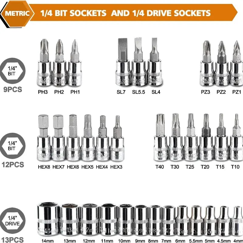 46-Piece Socket Wrench & Screwdriver Set – DIY Repair Tool Kit for Car, Auto & Household Hardware Toolbox - Rehmiar
