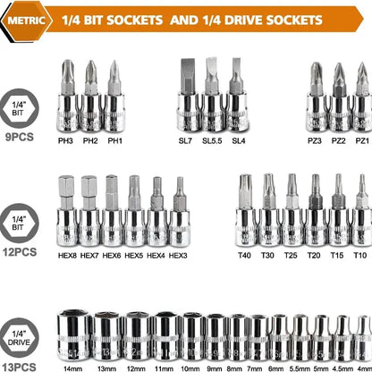 46-Piece Socket Wrench & Screwdriver Set – DIY Repair Tool Kit for Car, Auto & Household Hardware Toolbox - Rehmiar