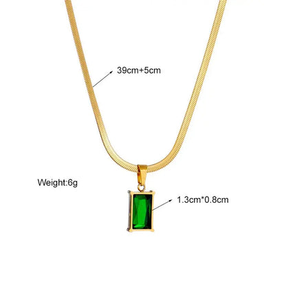 AKOL 316L Stainless Steel Rectangle Green Crystal Zircon Pendant Necklace Earrings for Women Fashion