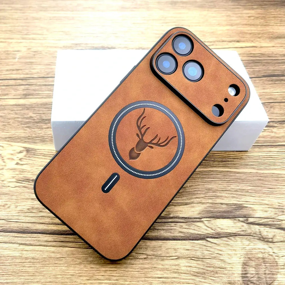 Luxury Faux Leather Magnetic Case for iPhone 11–17 Pro Max – MagSafe Wireless Charging Cover - Rehmiar