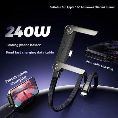 Super Fast Charging Braided Cable with Invisible Phone Stand – Type-C Built-in Holder for Gaming, Office & Travel Rehmiar