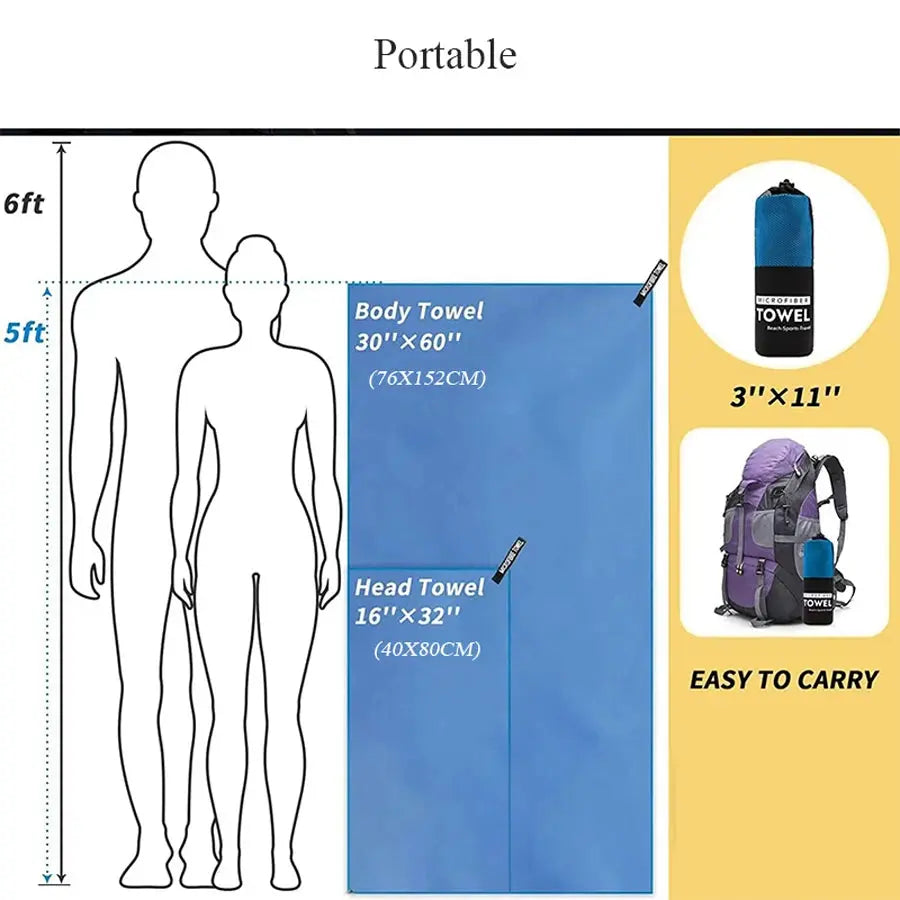 Quick-Dry Sports Towel – Microfiber for Running, Yoga, Gym, Fitness, Basketball, Outdoor, Camping, Hiking & Beach Rehmiar