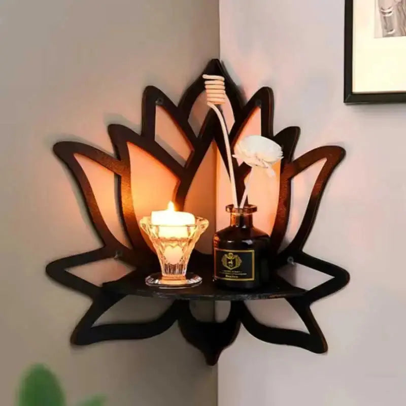 Wooden Lotus Wall Shelf – Hollow Decorative Rack for Candles & Essential Oils - Rehmiar