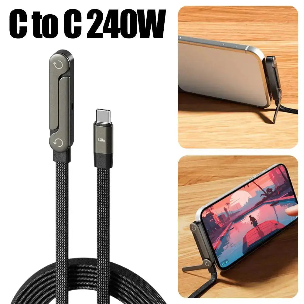 Super Fast Charging Braided Cable with Invisible Phone Stand – Type-C Built-in Holder for Gaming, Office & Travel Rehmiar