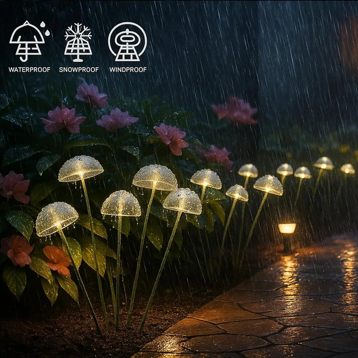 Dual Mode Solar Mushroom Garden Lights – LED, Waterproof, Jellyfish Design for Pathway, Patio & Yard Ambiance - Rehmiar
