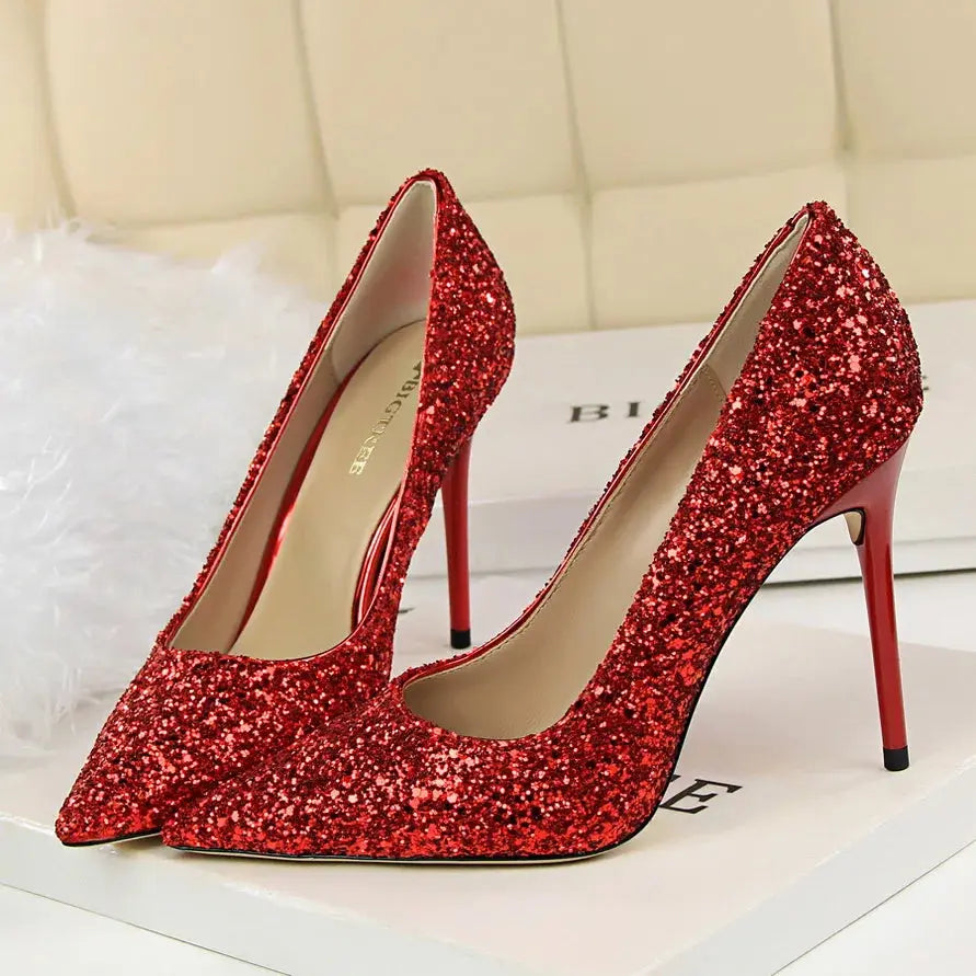 Sparkly Wedding High Heel Pumps for Women – Glitter Bridal Party Shoes (7cm & 9.5cm) - Rehmiar