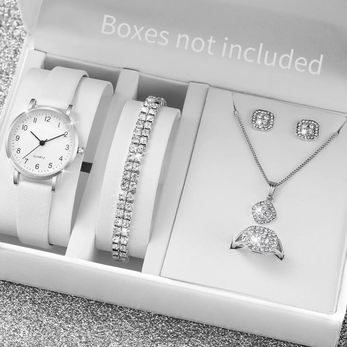 5–6PCS Women’s Fashion Quartz Watch Set – Leather Band Analog Watches with Diamond-Style Accents (No Box)