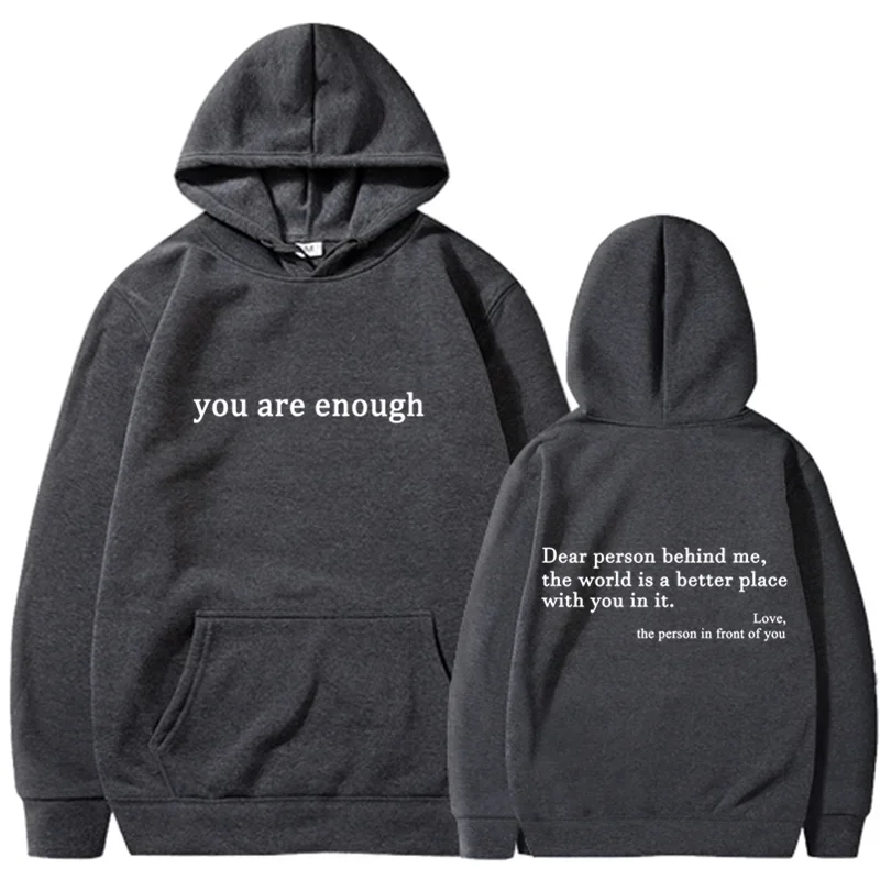 Trendy "You Are Enough" Hoodie – Unisex Retro Pullover, Street Hip Hop Top for Men & Women, Hot Selling