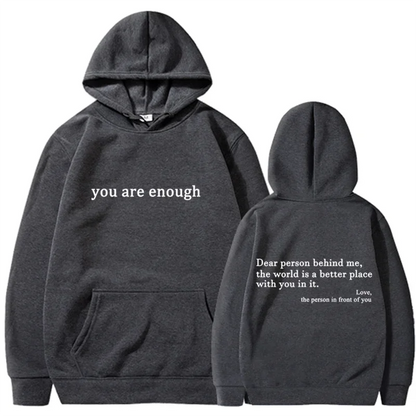 Trendy "You Are Enough" Hoodie – Unisex Retro Pullover, Street Hip Hop Top for Men & Women, Hot Selling