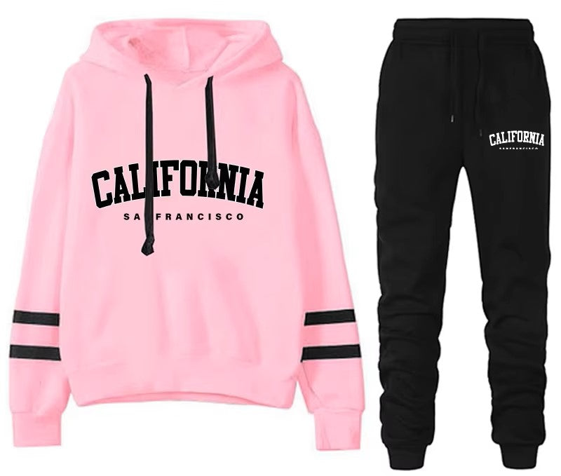 California Women's Tracksuit Casual Stripe Versatile Hooded Sweatshirt, Pants or Suit