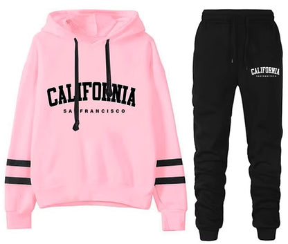 California Women's Tracksuit Casual Stripe Versatile Hooded Sweatshirt, Pants or Suit