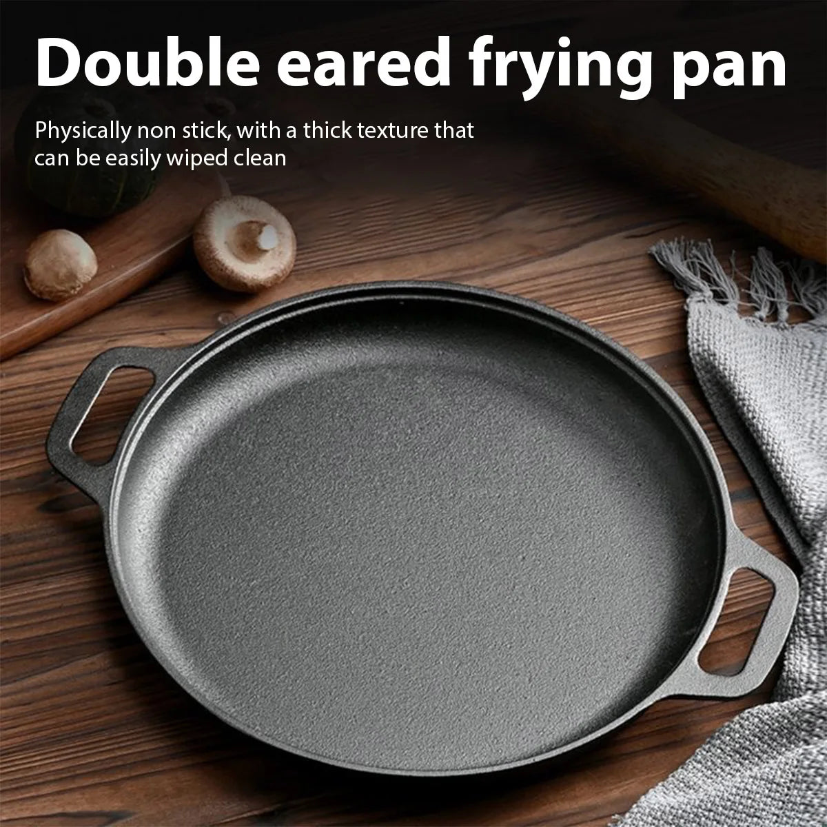 Cast Iron Non-stick Frying Pan for Pizza Egg Pancake Pot Vegetable Steak Skillet Outdoor Cookware Rehmiar