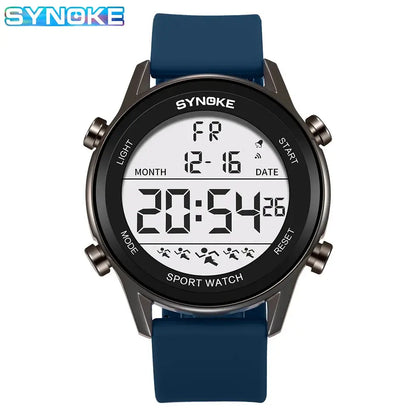 SYNOKE Men Outdoor Sports Multifunctional Waterproof Large Screen Display Luminous LED Digital Fashion Silicon Watch - Rehmiar