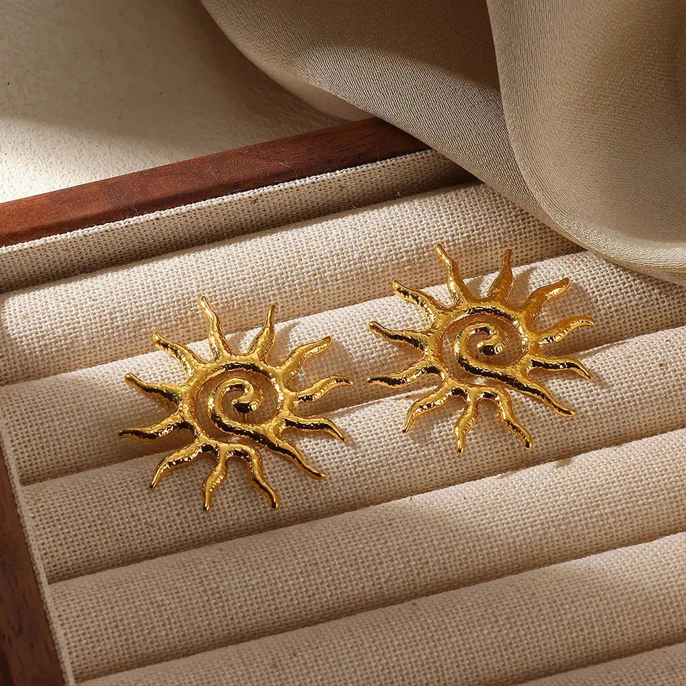 Geometric Flower Stainless Steel Earrings Women Sweet Sunflower Star Gold Colour Ear Jewellery