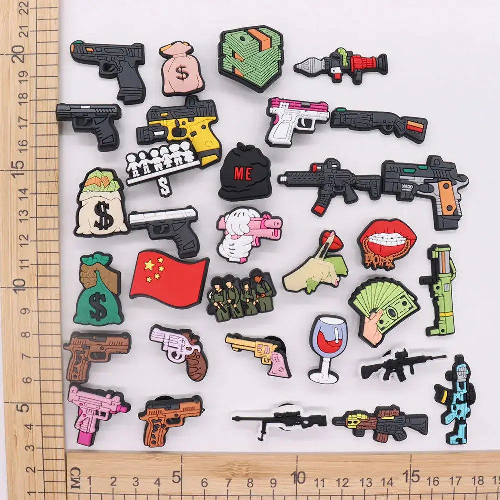 Cool PVC Shoe Charms for Clogs – Gun, Money, Wine & Flag Decorative Buckles - Rehmiar
