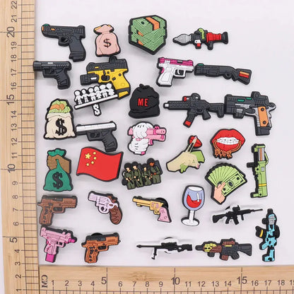 Cool PVC Shoe Charms for Clogs – Gun, Money, Wine & Flag Decorative Buckles - Rehmiar