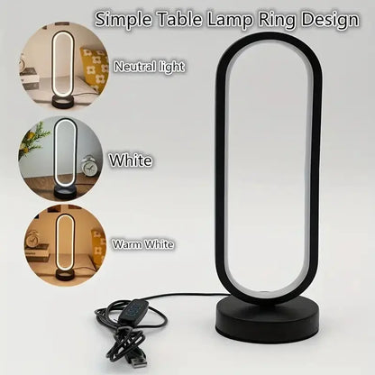 USB Dimming LED Table Lamp – Small Ring Night Light for Bedroom, Living Room & Bedside, Black and White - Rehmiar