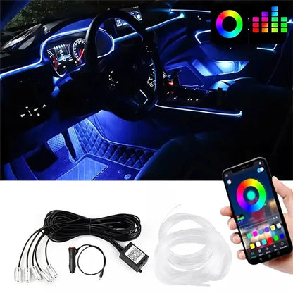 5-in-1 Car Interior LED Ambient Light Strip – 6M Fiber Optic Atmosphere Lighting Kit with APP & Remote Control - Rehmiar