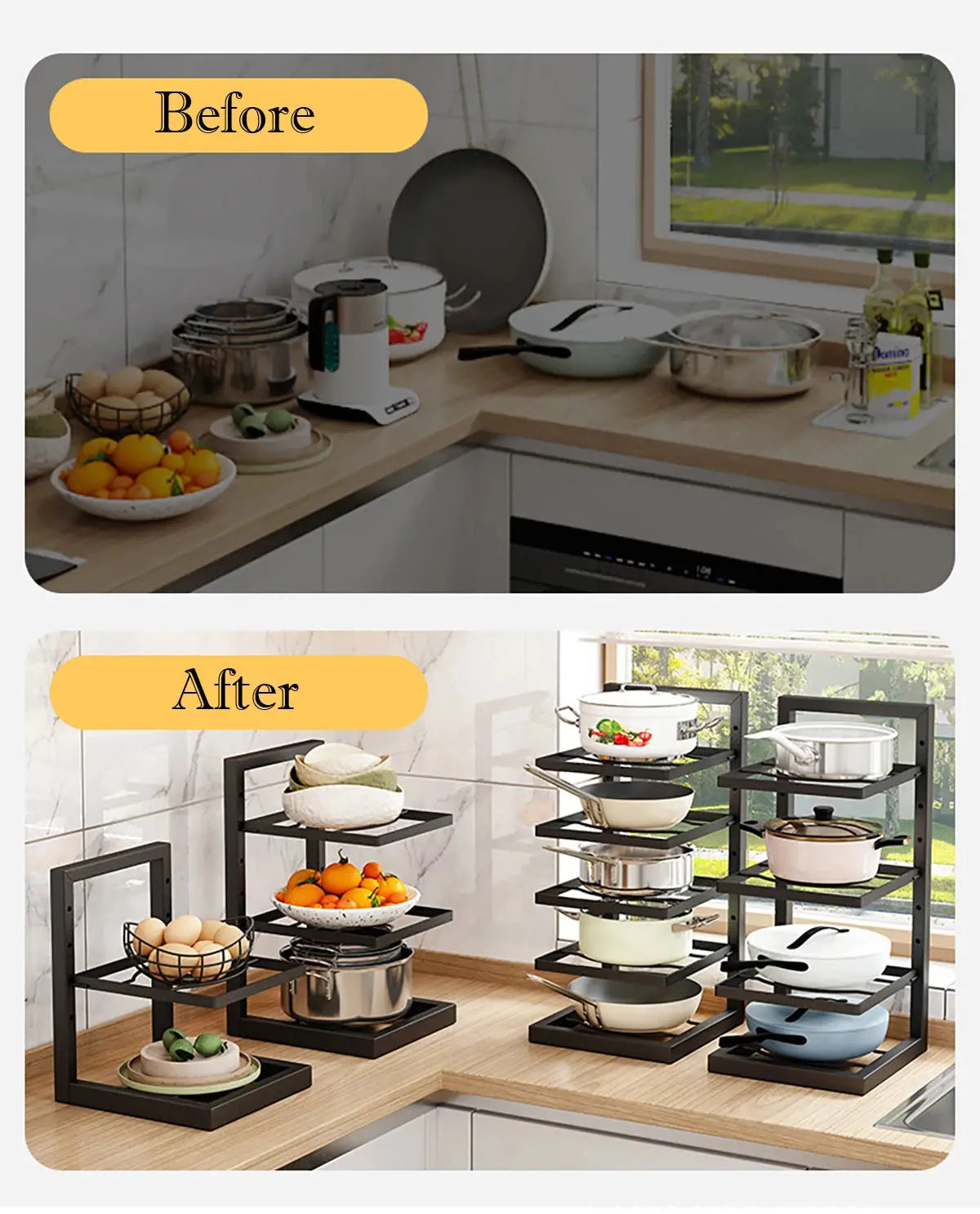 Adjustable Stainless Steel Pot Rack Organizer – Multi-Layer Storage Rack for Pots & Pans, Kitchen Household - Rehmiar