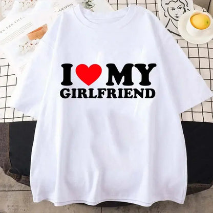 "I Love My Girlfriend" Print T-Shirt for Men – Casual Loose Short Sleeve Tee for Summer Jogging & Sport - Rehmiar