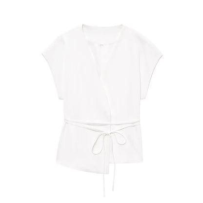 Women's Trouser Suits Sleeveless V-Neck Top with Belt Straight Pants Sets - Rehmiar