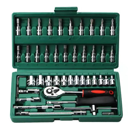 46-Piece Socket Wrench & Screwdriver Set – DIY Repair Tool Kit for Car, Auto & Household Hardware Toolbox - Rehmiar