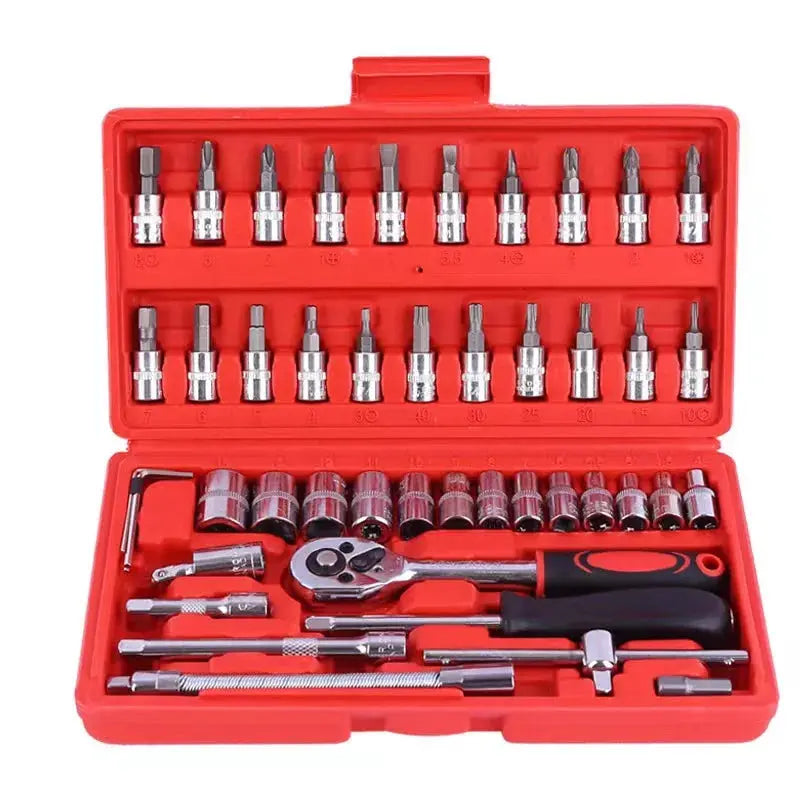 46-Piece Socket Wrench & Screwdriver Set – DIY Repair Tool Kit for Car, Auto & Household Hardware Toolbox - Rehmiar