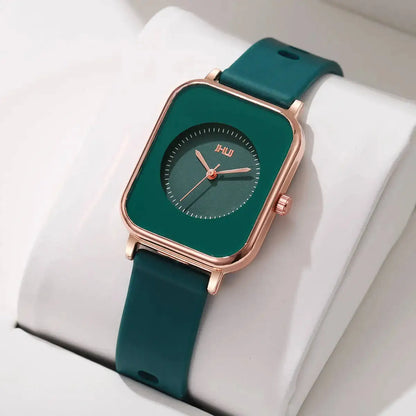 Stylish Rectangle Women’s Quartz Watch – Soft Silicone Band, Casual Sport Look (No Box) - Rehmiar
