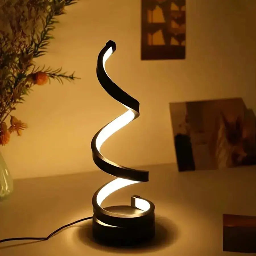 Creative Spiral LED Night Light – Dimmable 3-Color Table Lamp for Living Room, Office, Bedroom & Bedside Decor, USB Plug-In - Rehmiar