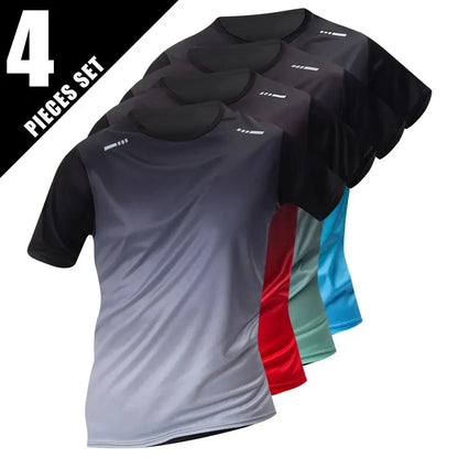 Men's Seasonal Sports Short Sleeve Top & Running Shorts Set – Gradient Quick Drying Multi-Colour Casual Set - Rehmiar