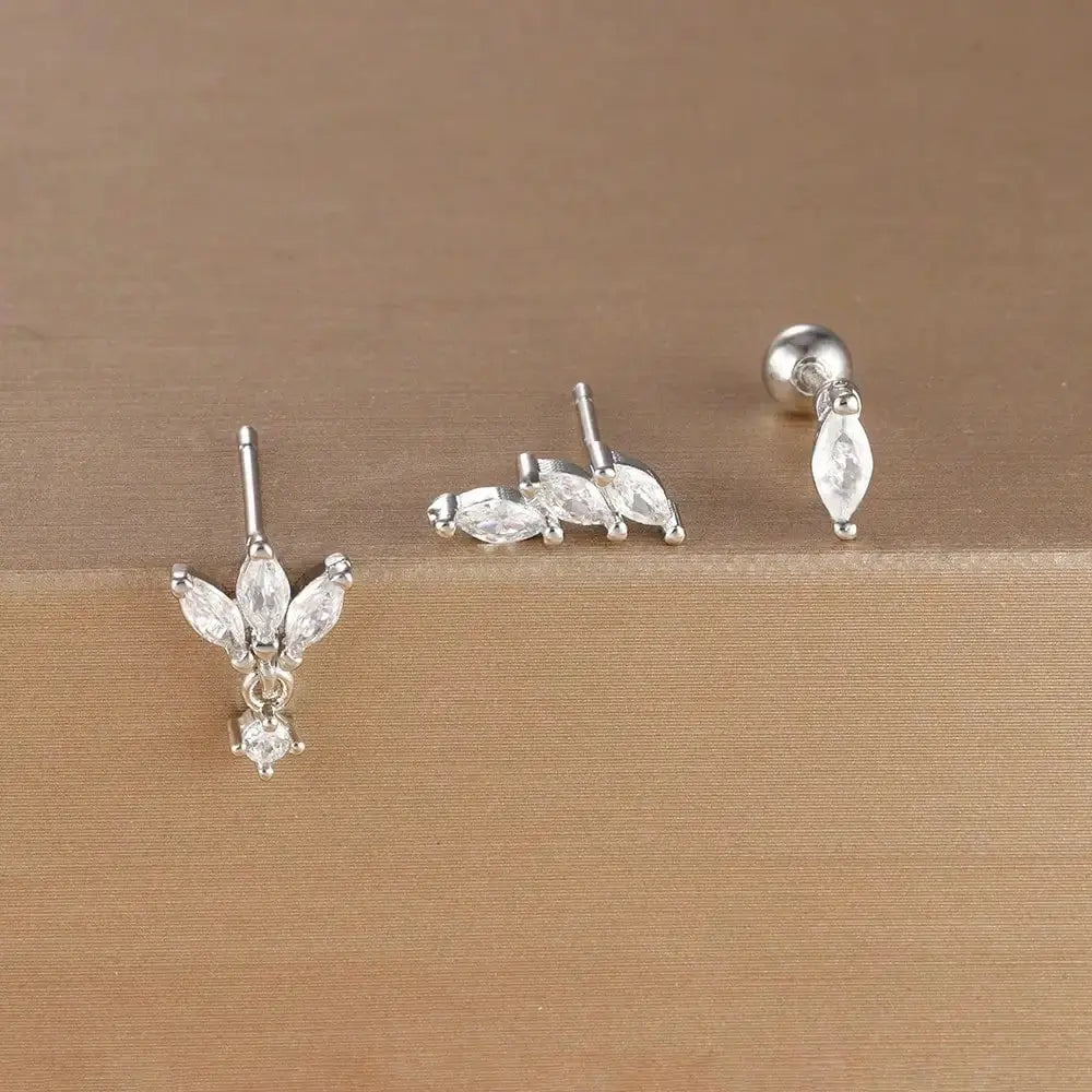 3PCS Stainless Steel Gold Colour Crown Stud Earring Set for Women 14K Gold Plated Crystal Zircon Unique Horse Eye Earring Jewellery