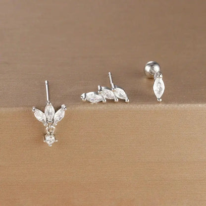 3PCS Stainless Steel Gold Colour Crown Stud Earring Set for Women 14K Gold Plated Crystal Zircon Unique Horse Eye Earring Jewellery