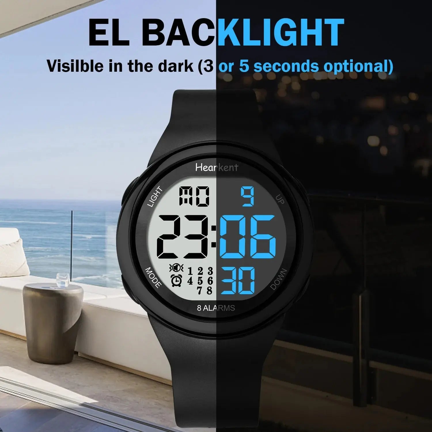 Hearkent Unisex 8 Vibrating Alarms Watch Medication Pill Reminder for Deaf Digital Waterproof Wristwatch - Rehmiar